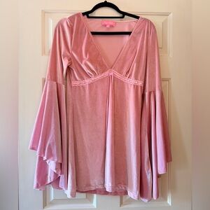 Pink Velvet Bell Sleeve Tunic Dress